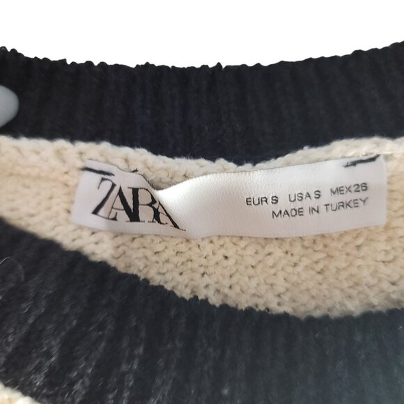 Zara womens Contrast Stitch Sweater Knit Mini Dress Size S Cream Black Gold - Picture 4 of 6